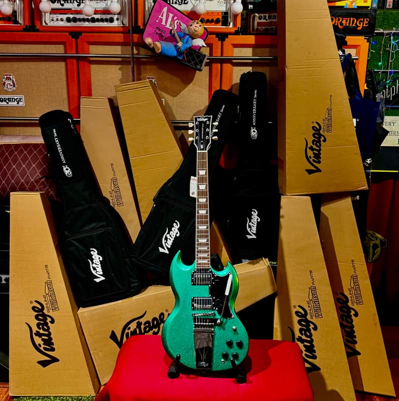 Vintage Guitars 30th Anniversary VS6 Electric Guitar with Vintage Style Vibrato  Green Metalflake image 1