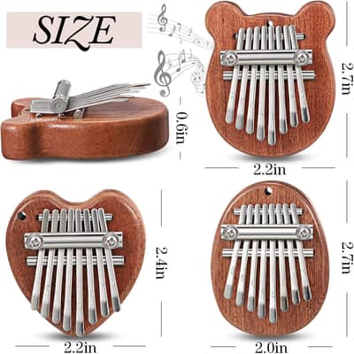 3 Pack Mini Thumb Piano 8 Key Finger Thumb Piano Small Heart Oval Bear Kalimba Mini Hand Musical Instruments Gifts for Kid Adult Christmas Birthday party(2.7 Inch) image 2