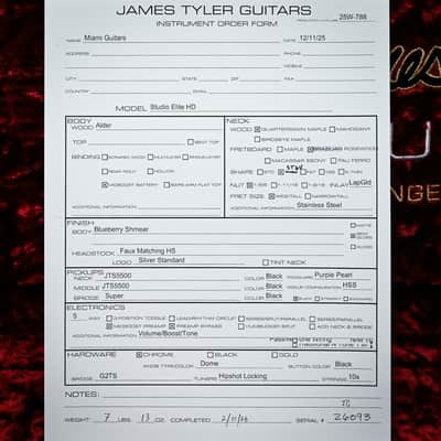 James Tyler Studio Elite HD w/ Brazilian Rosewood Fingerboard- Blueberry Shmear 2026 (26093) image 6