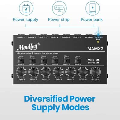 Ultra Low-Noise 6 Channel Line Mixer for Sub-Mixing, DC 5V 4-Stereo Mini Audio Mixer image 3