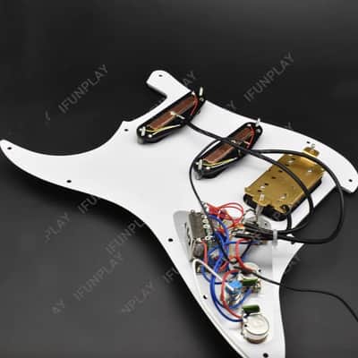 White HSS Guitar Stratocaster Strat Style Pickguard with Red Pickups image 3