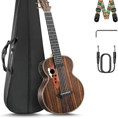 30inch Wood Electric Guitalele Small Guitar Kit Beginner Guitarlele Starter Bundle Strings, Padded Gig Bag, Strap Set image 1