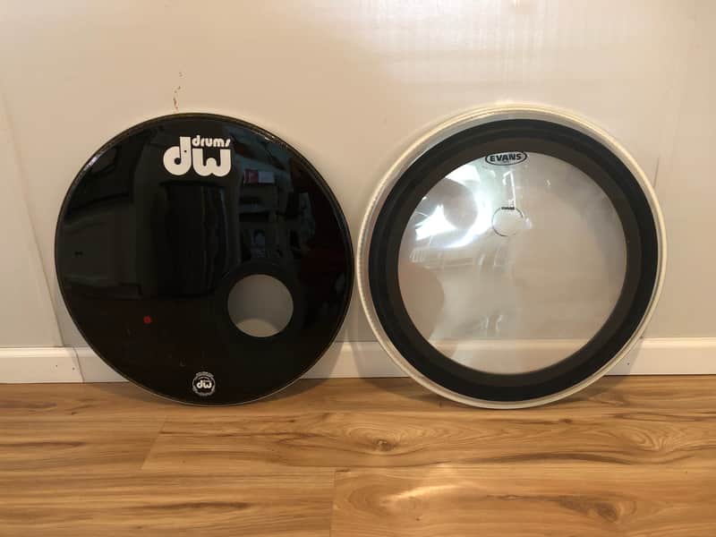 (2) 22” Bass Drum Heads, Evans EMAD2 Batter, DW Logo by Remo Black Resonant 5” Port Hole image 1