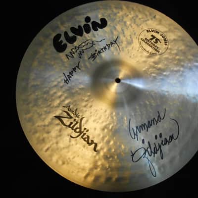 Elvin Jones’ Signed 20″ A. Zildjian Engraved 75th Birthday Cymbal, Authenticated image 1