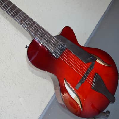 2017 Peerless 12" Serena carved spruce archtop, light travel/ parlor size guitar. Ruby Sunburst, image 2
