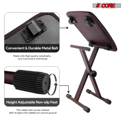 5 Core Keyboard Bench 2 Inch Padded Cushioned Piano Stool Height Adjustable 19" Guitar Seat Portable image 6