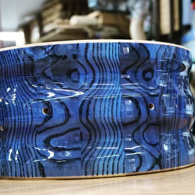 HHG Drums 14x7- 32mm Thick Contoured Ash Stave Snare(This Shell Completed With Your Choice Of Hardware) 2021 Electric Blue High Gloss Lacquer image 4