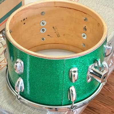 Vintage  Slingerland/Rogers Drum set 12" 14" 18" 1960s Green Sparkle Re-Wrap Kit image 11
