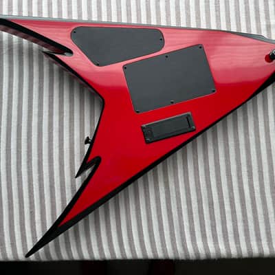 Jackson Pro Series Phil Demmel Signature Demmelition Pro King V, NOS condition, NECK-THRU construction, Floyd Rose Tremolo, Active EMG pickups, RED with BLACK BEVELS, with OEM Jackson FLYING V Hardshell Case, original accessories image 14