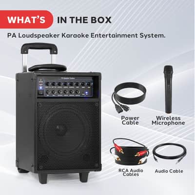 Wireless Portable PA System-400W Bluetooth Compatible Rechargeable Battery Powered Outdoor Sound Stereo Speaker Microphone Set w/Handle, Wheels-1/4 to AUX, RCA Cable image 3