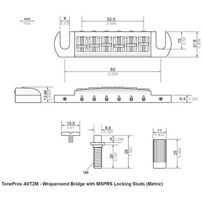 NEW Tonepros AVT2M Wraparound Bridge with METRIC Locking Studs - CHROME image 2