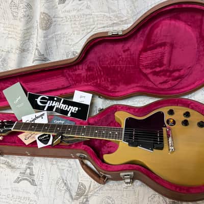 Epiphone Inspired by Gibson Custom Shop '60 Les Paul Special Double Cutaway TV Yellow Gibson Style Open Book Headstock image 7