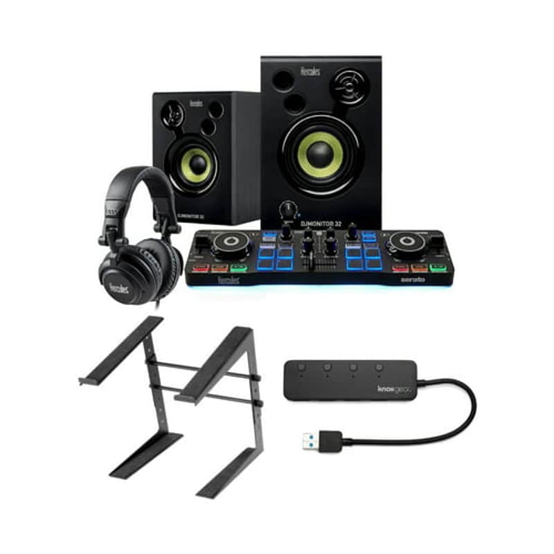 Hercules DJ Starter Kit with Laptop Stand and Knox Gear 4-Port USB 3.0 Hub image 1