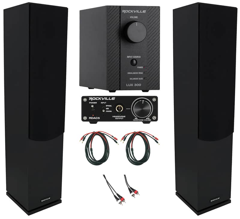 (2) Rockville Lux 658 Black Dual 6.5" Tower Speakers+Audiophile Home Stereo Amp image 1