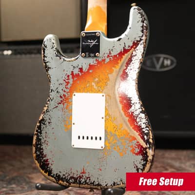 Fender Custom Shop 1965 Stratocaster Super Heavy Relic Electric Guitar - Super Faded Aged Firemist Silver over 3-Color Sunburst with Hardshell Case image 2