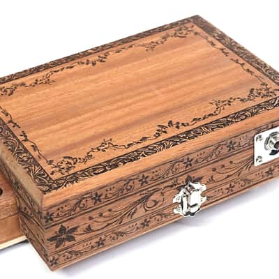 Handcrafted 2 Pickup Engraved Mahogany 6 String Opening Body 24.75"Scale Electric Cigar Box Guitar image 11