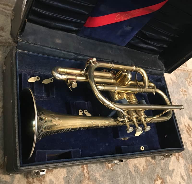 EXCELLENT SPECIAL ORDER LP CORNET F. BESSON BREVETE NEW CREATION 1923 GOLD PLATED LOVELY ENG. TO THE TOP / GREAT COMPRESSION image 1