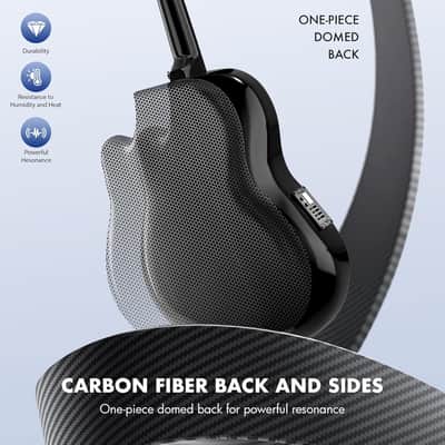 Acoustic Electric Guitar Kit - 41” Carbon Fiber Adult Beginner Set with Bag and Strap Built-In Pickup Rich Resonance & Warm Tone for Performance Ready, High-Gloss Black Finish image 3