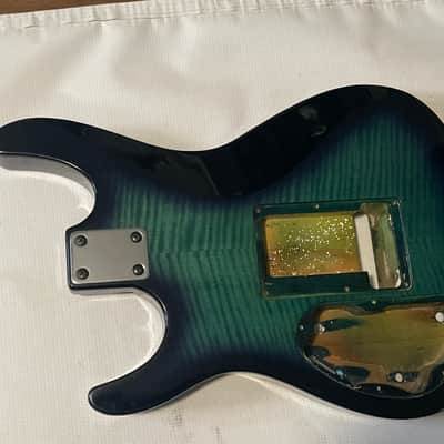 1987 Korean Ibanez RG250 Transparent Blue Flame Maple Guitar Body Powerocker Ready image 11