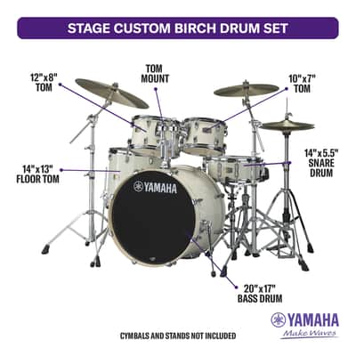 Used Yamaha Stage Custom Shell Pack Configurations 5pc w/20 BD Natural Wood Natural Wood 5pc w/20 BD