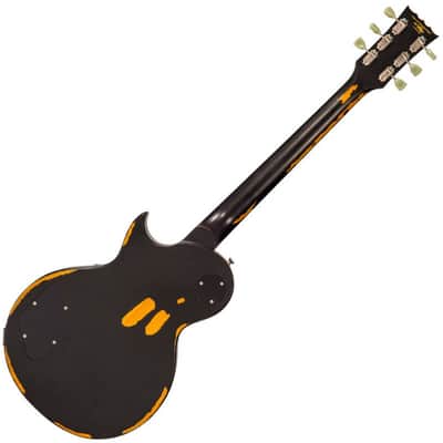 Vintage V100 ICON Electric Guitar ~ Distressed Black Over Sunburst image 2