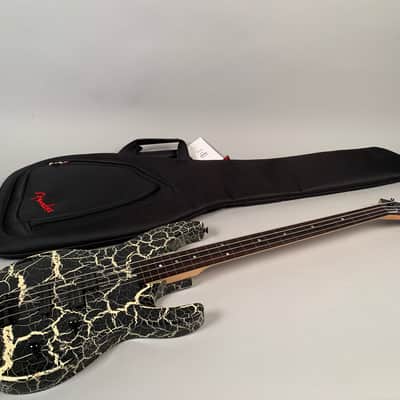 ESP M-IV Fretless Bass 1980's Black/White Crackle image 2
