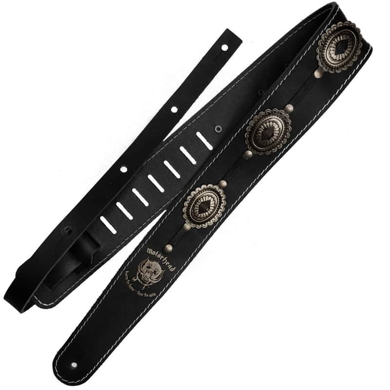 Richter Mot rhead Genuine Leather Guitar Strap, Black Old Silv...