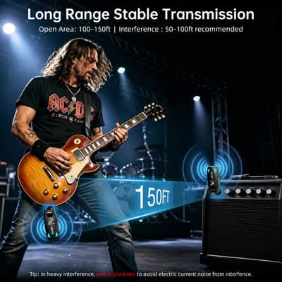 JOYO Wireless Guitar System UHF Transmitter Receiver 6 Channel <2ms Low Latency 150ft Long Range Rechargeable for Guitar Bass 6.35mm Mono Audio Cordless (JW-08) image 6
