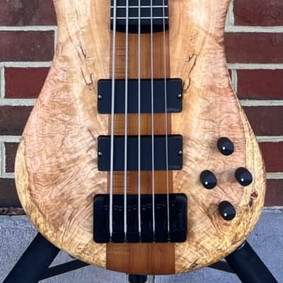 Spector USA NS-5XL, Figured Chestnut Top, Figured Walnut Body, Oil Finish, 3pc Roasted Maple Neck, Ebony Fretboard, Roasted Maple Ghost Crowns, EMG40DCX Pickups, HAZ 9-volt Preamp, Dunlop Flush Mount Strap Locks, Hipshot Tuners, TSA Case image 2