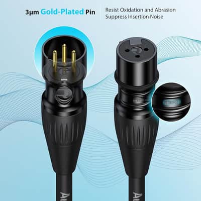 XLR Cables 10ft 1 Pack, Professional Gold-Plated Rean Connectors from Neutrik, Kevlar-Reinforced Nylon Braided XLR Microphone Cable, Mic Cable, Durable Shielded and Balanced XLR Male to Female Cord image 3