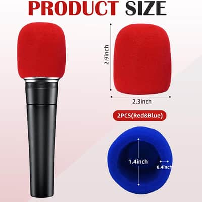 Microphone Cover Reusable Microphone Protector Foam  Pop Filter, 2PCS(Blue/Red) image 2