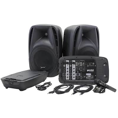 Gemini ES-210MXBLU Professional Audio Portable PA System, Includes 2x 10 600W ABS Passive Speakers, Powered 8-Channel Mixer with Digital Echo, Microp image 1
