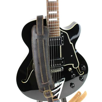 Walker & Williams C-19-DBLK Distressed Black Finish Leather Vintage Slash Strap Extra Long image 3