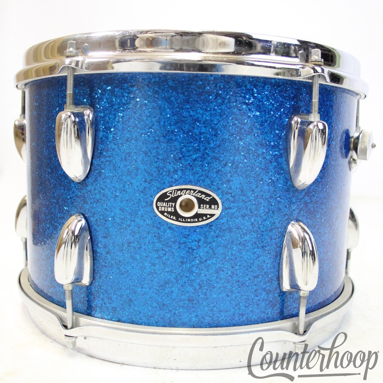 Slingerland 12x8" Blue Sparkle Tom Drum Vintage 70s Sound King Stick-Saver Niles — main photograph