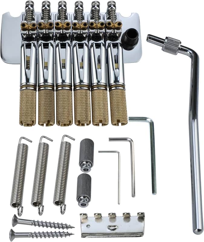 10.5mm Headless Electric Guitar Bridge Chrome Brass Block Saddle Hardened Steel Plate 2 point tremolo bridge for 6 String Headless Electric Guitar Replacement parts image 1