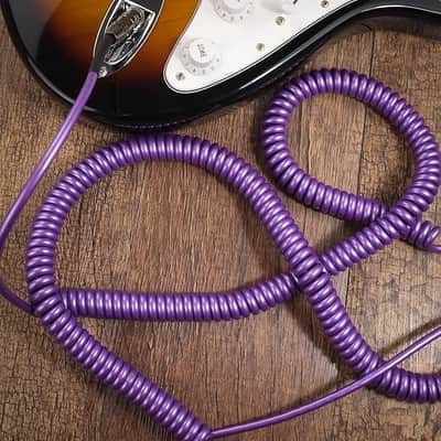 Premium Guitar Coil Cable 20 Feet, Instrument Coiled Curly Cord for Guitar Bass, 1/4 inch Right Angle to Straight, Purple image 3