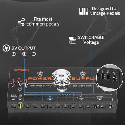SPS-60 Guitar Pedal Power Supply, 10 Totally Isolated Pedal Board Power Supply for DC 9V/12V/18V Outputs (300mA/500mA) High Power for Power High-current Effect Pedal, Noiselessly image 6