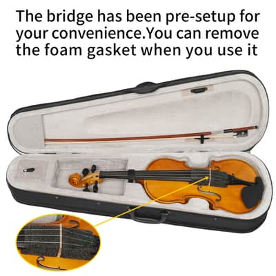 Full Size 4/4 Violin Set for Adults Beginners Students with Hard Case, Violin Bow, Shoulder Rest, Rosin, Extra Strings 2020s - Natural image 2