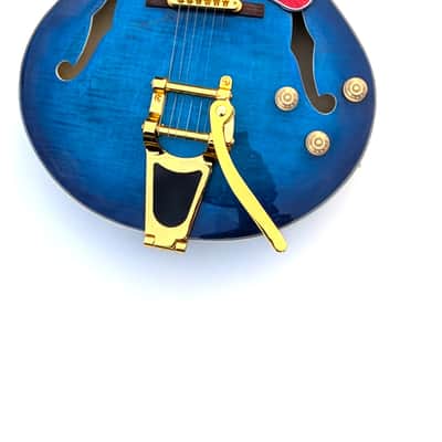 Nashville L5 Electric Guitar Hollow Body bLUE Flamed Maple Jazz Guitar Bigsby image 3