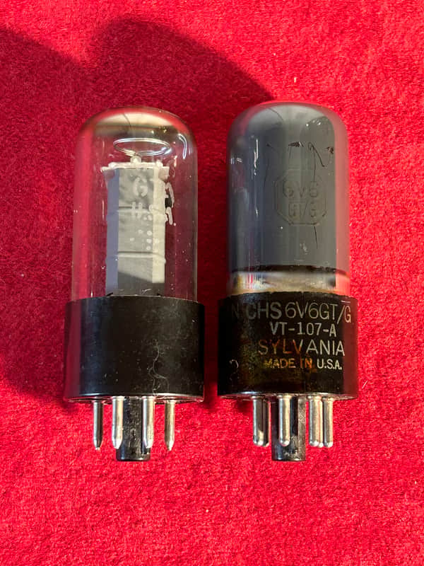 Sylvania/Unknown 6V6GT Amplifier Replacement Tube Mismatched Pair 1970’s Black Base Tested Good image 1