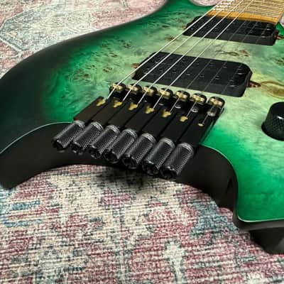 Headless Multiscale 7 String Electric Guitar in Trans Green Burst w/Deluxe GigBag image 13
