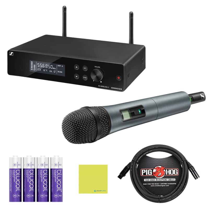 Mint Liquid Audio Sennheiser XSW 2-865-A Wireless Handheld Microphone System Bundle w/Pig Hog PHM10 8mm Mic Cable, 4-Pack Blucoil AA Batteries Polishing Cloth image 1
