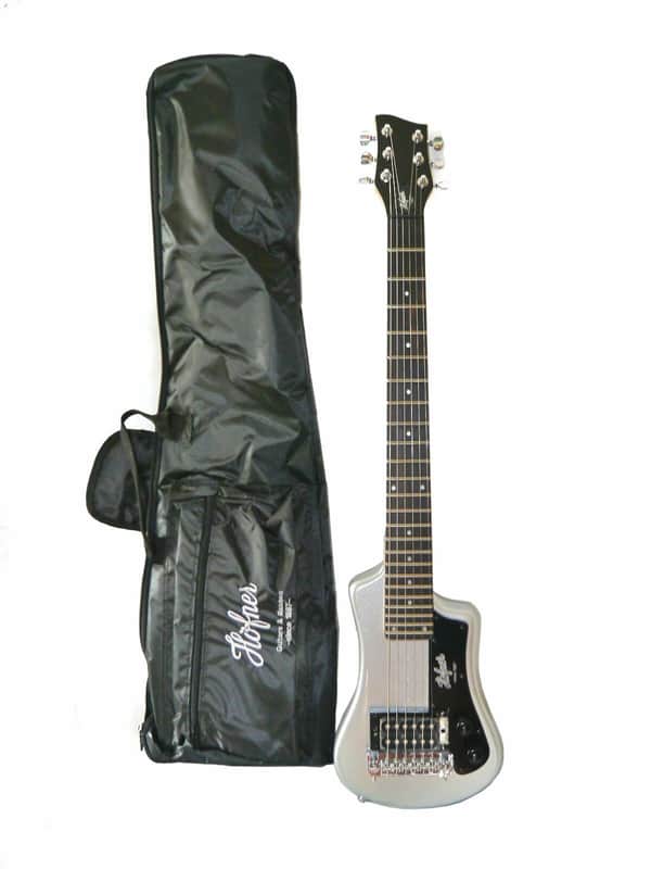 Hofner HCT-SH-SBT-O Shorty Travel Electric Guitar Metallic Silver with gig bag image 1