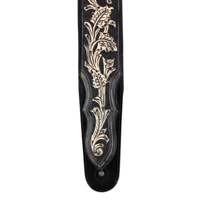 Walker And Williams KH-02-BLK Onyx Black Carving Leather Top With Tooled Floral Vine & Western Ends image 4