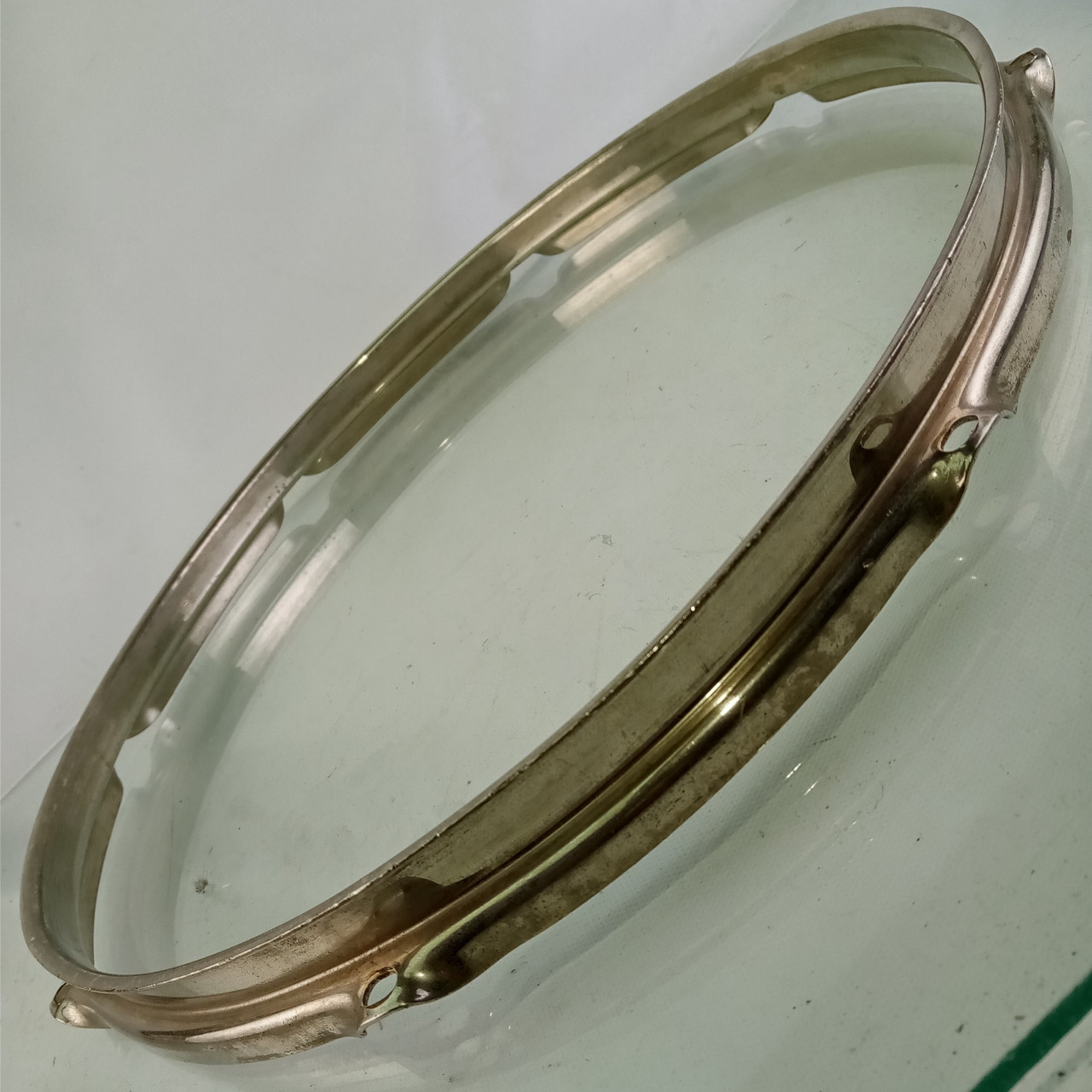 Ludwig 14"NOB 8-Lug BRASS Triple-Flange Snare/Floor Tom Drum Rim/Hoop Nickel WFL — main photograph