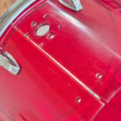 CRACKED! Vintage 70's Ludwig Vistalite 14" Concert Tom Red Acrylic for Drum Set image 8