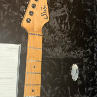 Suhr Custom modern s waterfall burl maple top black limba body image 3