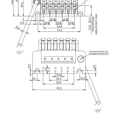 Schaller Germany Floyd Rose Tremolo Kit - Black with 42mm Block, R2 Nut image 3