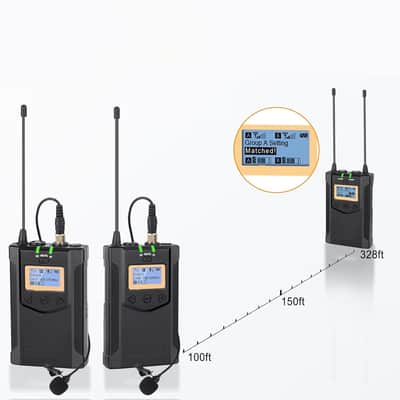 Wireless Microphone System for Cameras, Camcorders, Smartphones, Laptops, Professional UHF Wireless Lavalier Lapel Microphone with Dual-Channel Recording, AA Batteries image 3