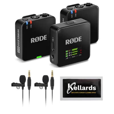 RODE Wireless GO (Gen 3) 2-Person Compact Digital Wireless Microphone Recorder Black Bundle with Rode Lavalier GO Microphone Systems (2 Pack), Kellards Cleaning Cloth image 1